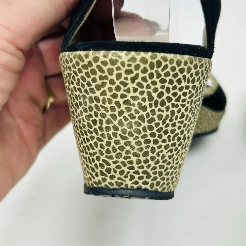 Beautifeel Sandals Black Size 38 Suede Ankle Strap Giraffe Print Wedge Heel